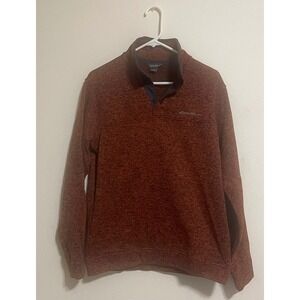 Eddie Bauer Mens Radiator Fleece Snap Mock Pullover Rust Orange Marl Medium
